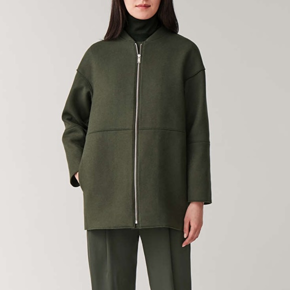 COS Jackets & Blazers - COS BOILED WOOL COAT WITH BOMBER COLLAR green